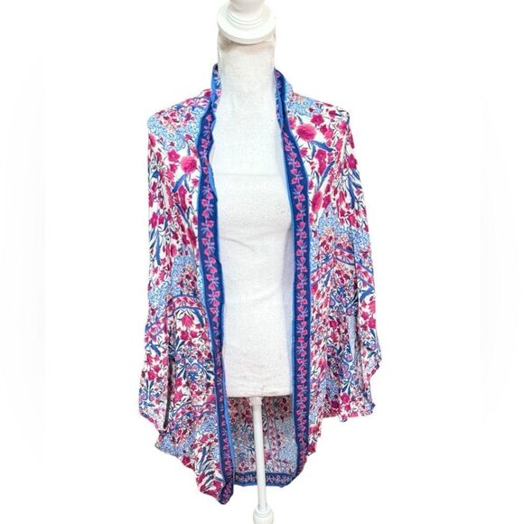 Kachel x Anthropologie Amalia Cocoon Kimono Pink Blue Floral One Size Bohemian - Picture 2 of 5